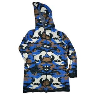 CYRUS Gray Black Camo Hooded Knit Open Front Long Sleeve Women's Cardigan Size L